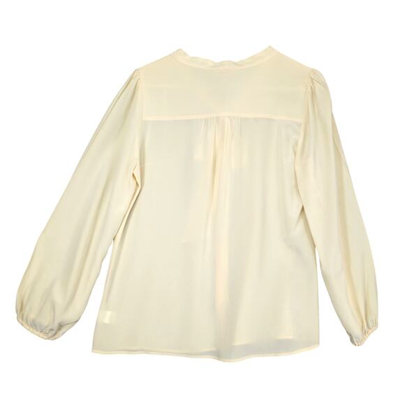 Lilly Pulitzer Women's M Beige 100% Silk Sheer Blouse, Neck Tie Balloon Sleeves - Picture 3 of 6